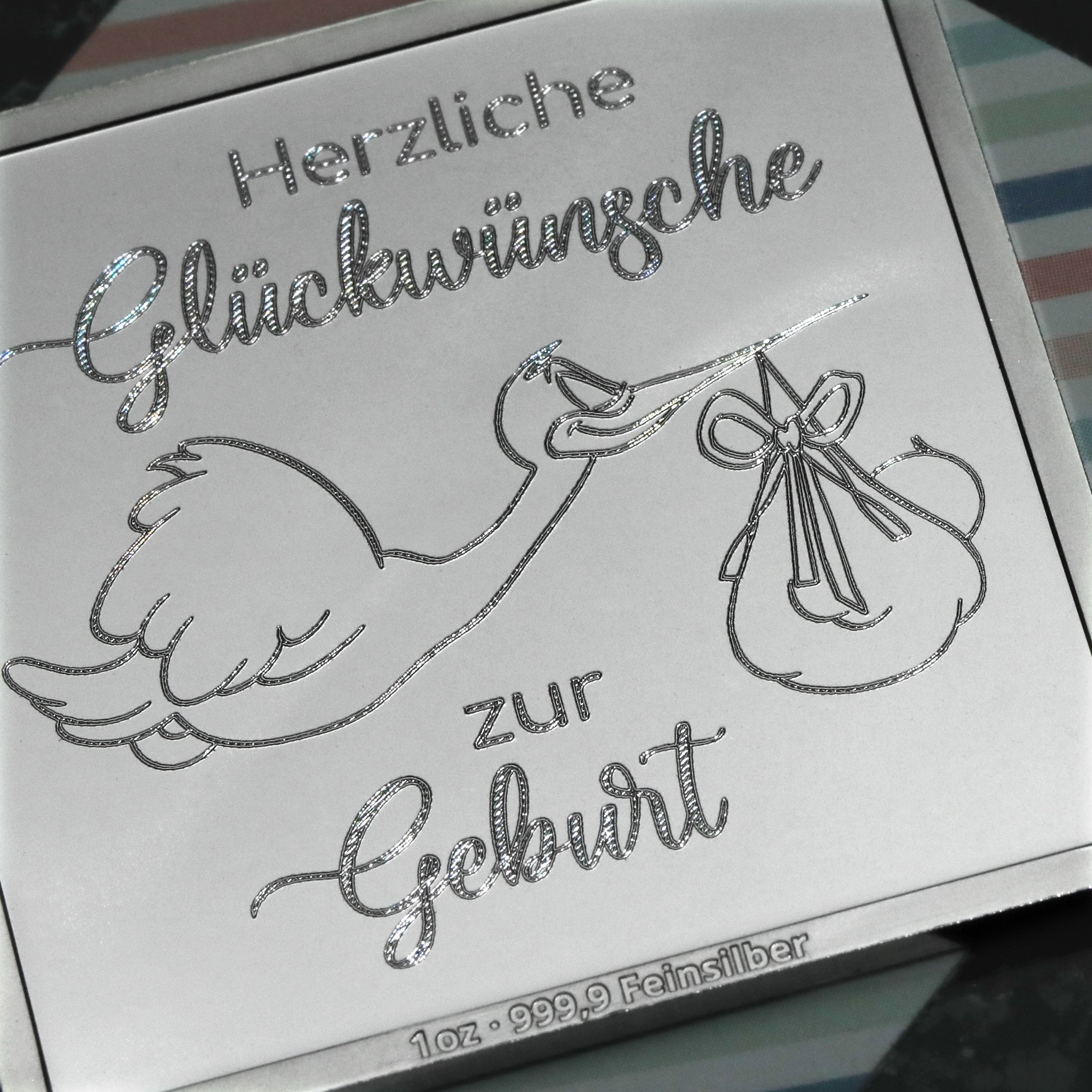 Silberbarren 1oz "Zur Geburt" Gravurbarren quadratisch - Detailansicht 5