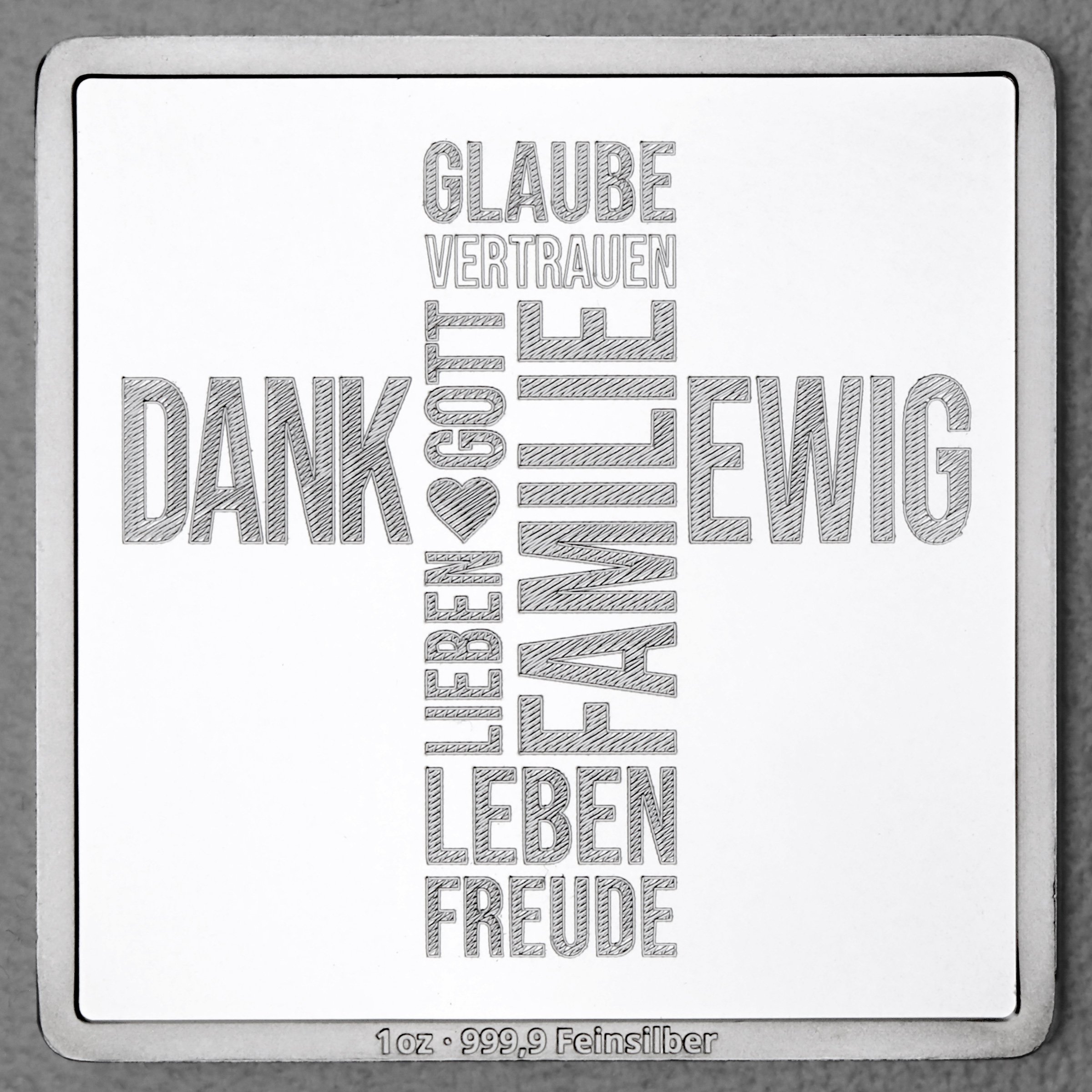 Silberbarren 1oz "Wortkreuz" Gravurbarren quadratisch - Hauptansicht