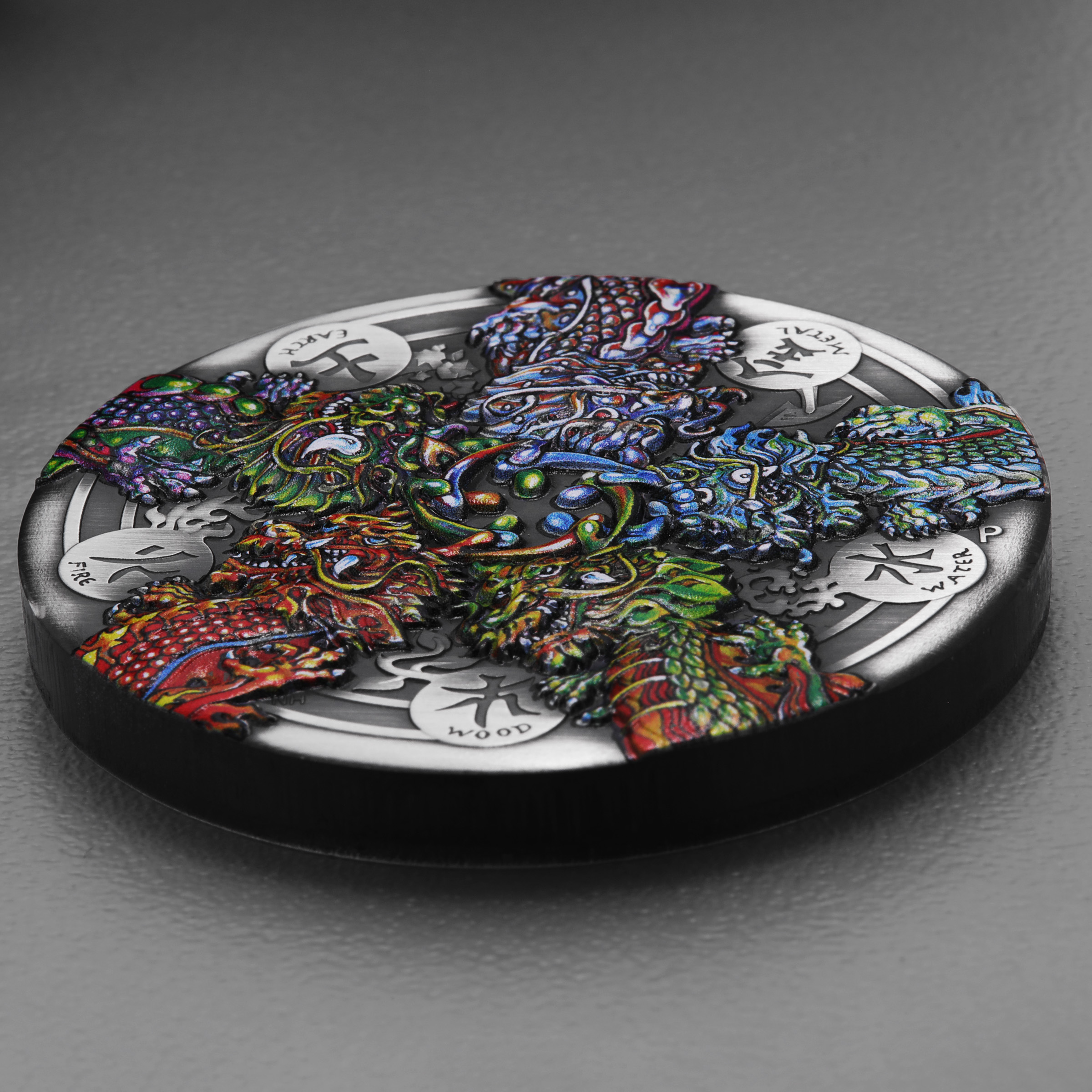 Silbermünze 5oz "Dragon and the Five Elements" 2024 (AF/koloriert) (Tuvalu) - Detailansicht 2