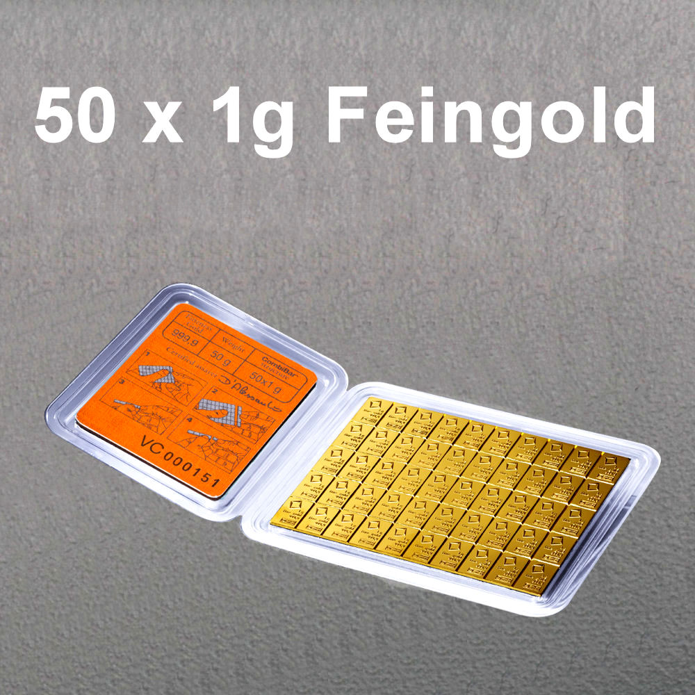 Goldtafel VALCAMBI (50x 1g Au) "CombiBar" - Detailansicht 3