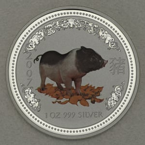 Silbermünze 1oz "Schwein" 2007 (koloriert) Lunar I – Year of the Pig (Australien) - Hauptansicht