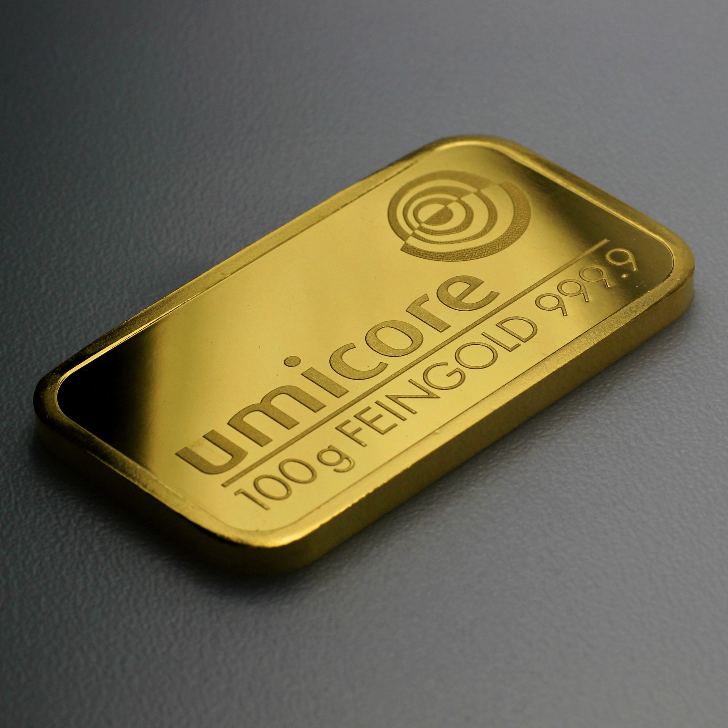 Goldbarren 100g UMICORE geprägt - Detailansicht 1