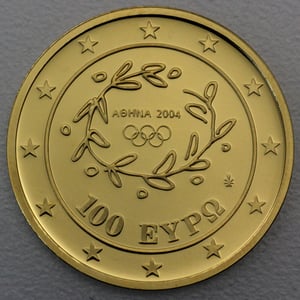 Goldmünze 100 Euro "Fackellauf – Übergabe" 2004 Olympische Sommerspiele Athen 2004 (Griechenland) - Miniaturansicht 2