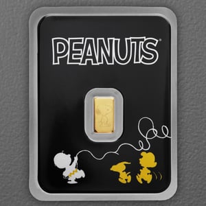 Goldbarren 0,5g "Snoopy" geprägt Blister Peanuts® 75th Anniversary - Hauptansicht