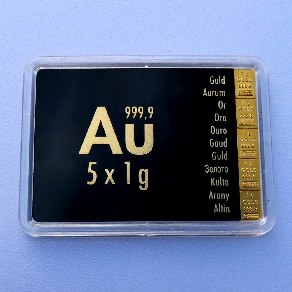 Goldtafel 5 x 1g "Au International" (Motivbox) - Hauptansicht