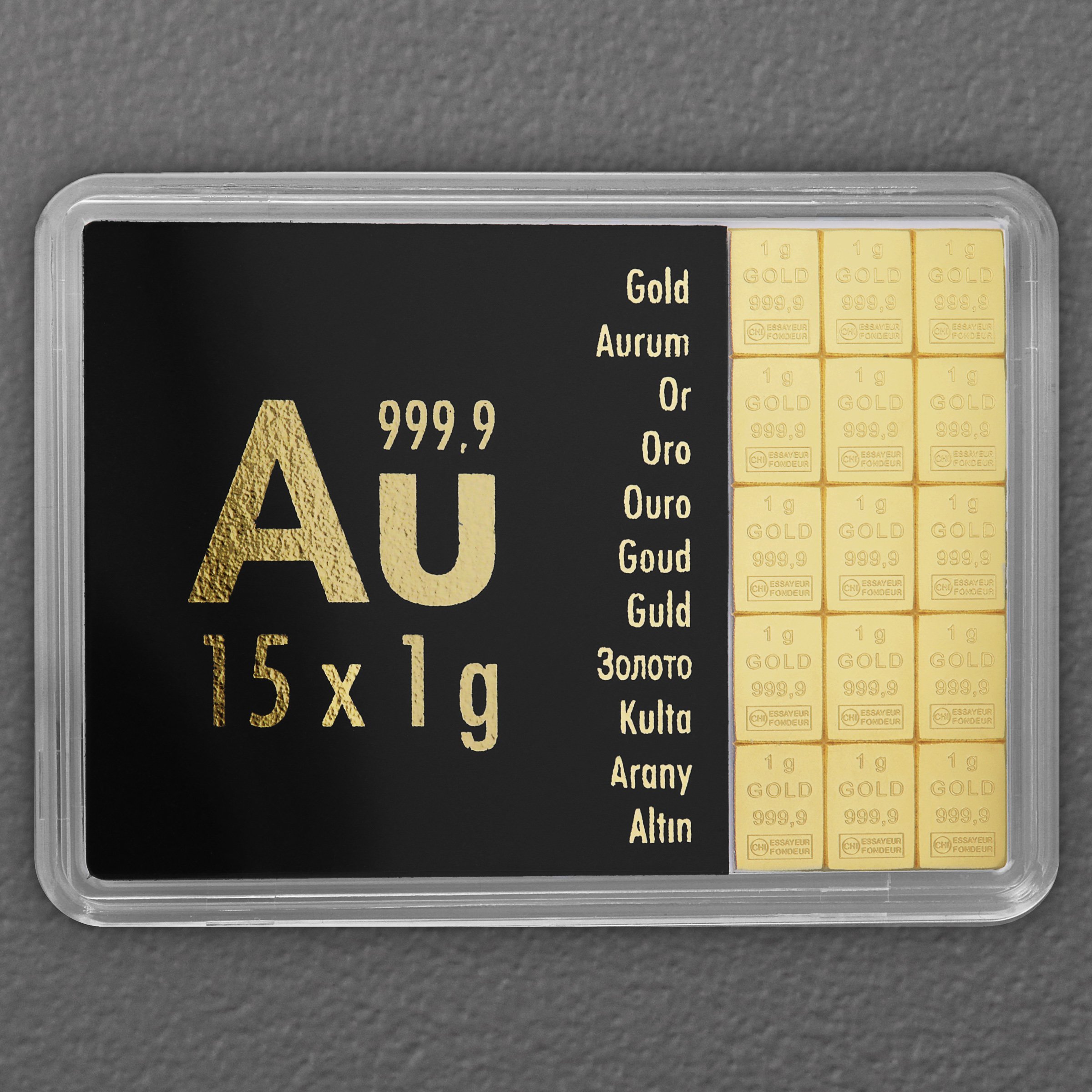 Goldtafel 15 x 1g "Au International" (Motivbox) - Hauptansicht