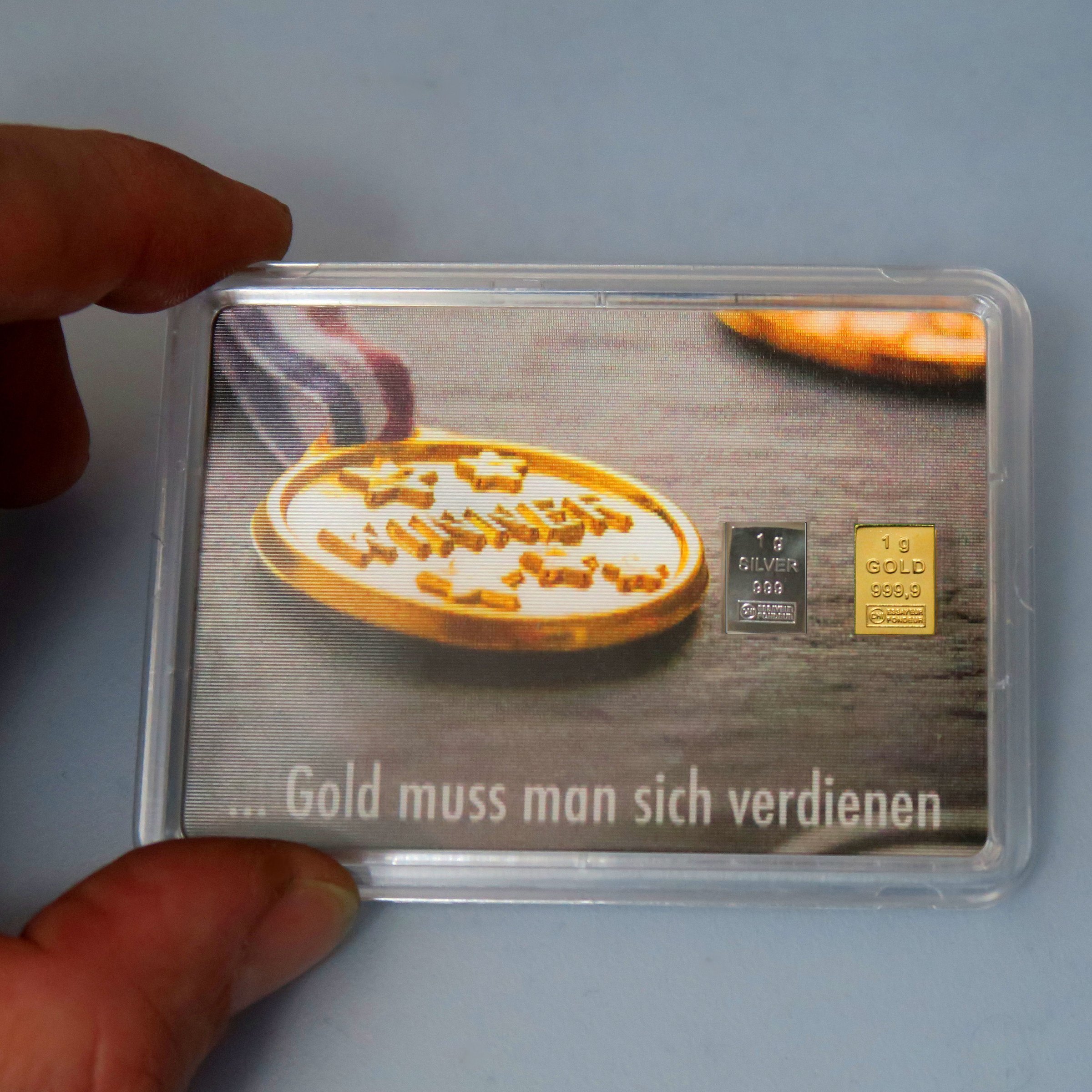 Goldbarren 1g "Silber bekommt man gesch." (Flip) - Detailansicht 2
