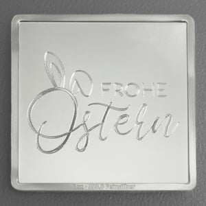 Silberbarren 1oz "Ostern - Hasenohren" Gravurbarren quadratisch - Hauptansicht