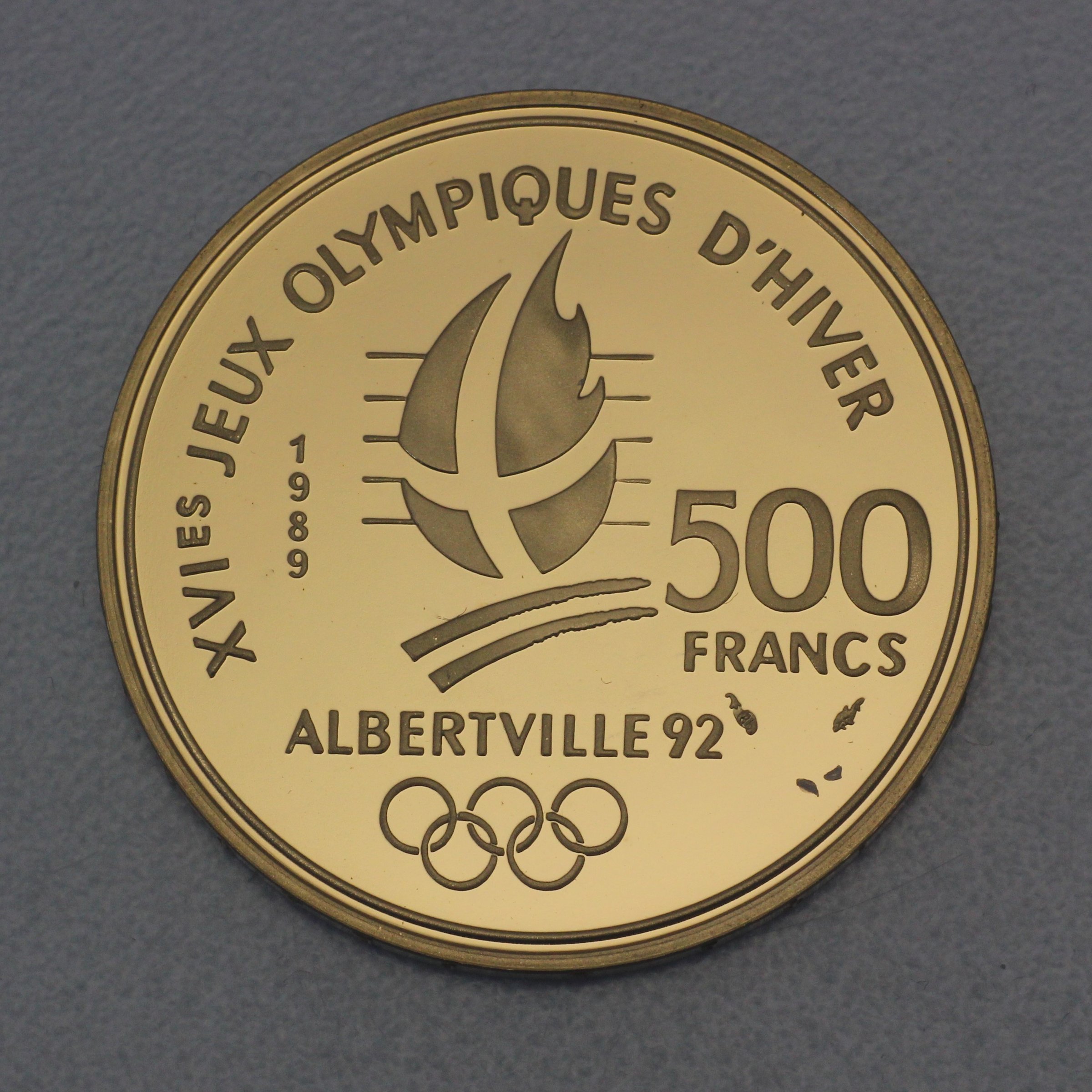 Goldmünze 500 Francs "Alpin Skiing" 1989 (Frankreich) - Detailansicht 1