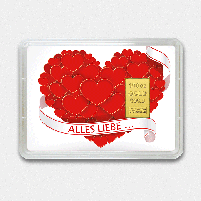 Goldbarren 1/10oz "Alles Liebe" (Flip) - Hauptansicht