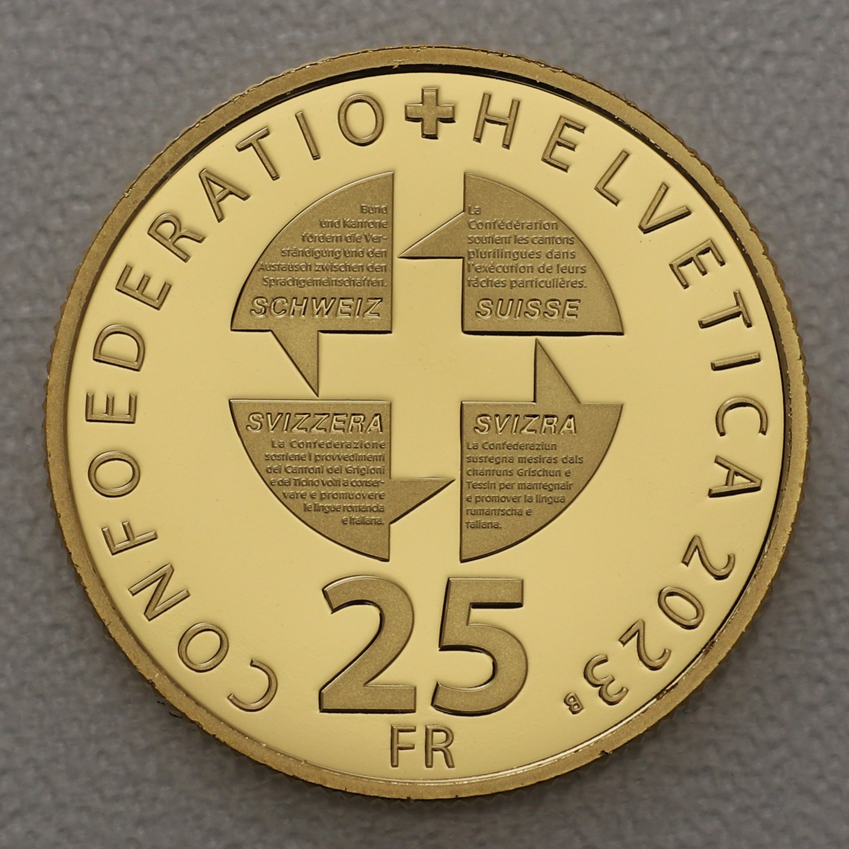 Goldmünze 25 Franken "Sprachenvielfalt" 2023 (Schweiz) - Detailansicht 1