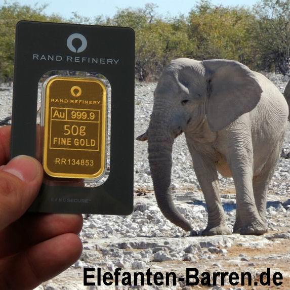 Goldbarren 50g Rand Refinery "Elefanten-Motiv" - Detailansicht 6