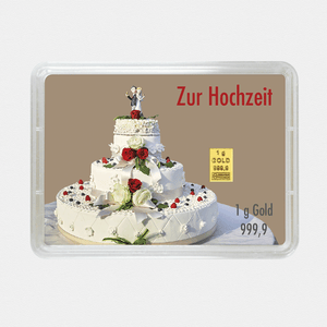 Goldbarren 1g "Blumen+Torte/Hochzeit" (Flip) - Hauptansicht