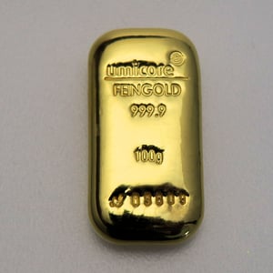 Goldbarren 100g UMICORE gegossen - Hauptansicht