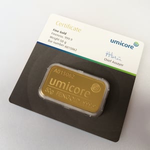 Goldbarren 50g UMICORE/Blister m. Zertifikat - Miniaturansicht 3