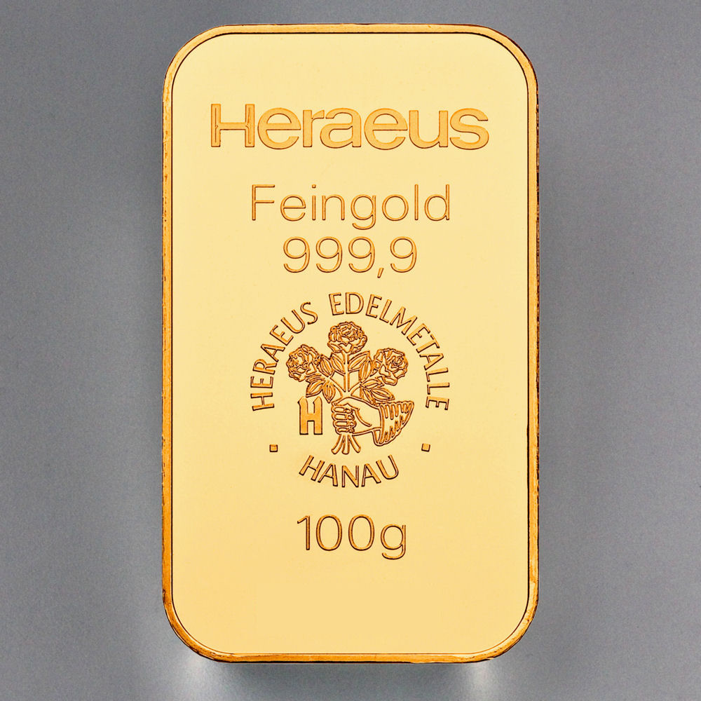 Goldbarren 100g HERAEUS Resale - Hauptansicht