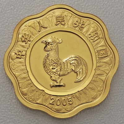 Goldmünze 1/2oz "Hahn" 2005 Lunar - Blütenform (China) - Hauptansicht