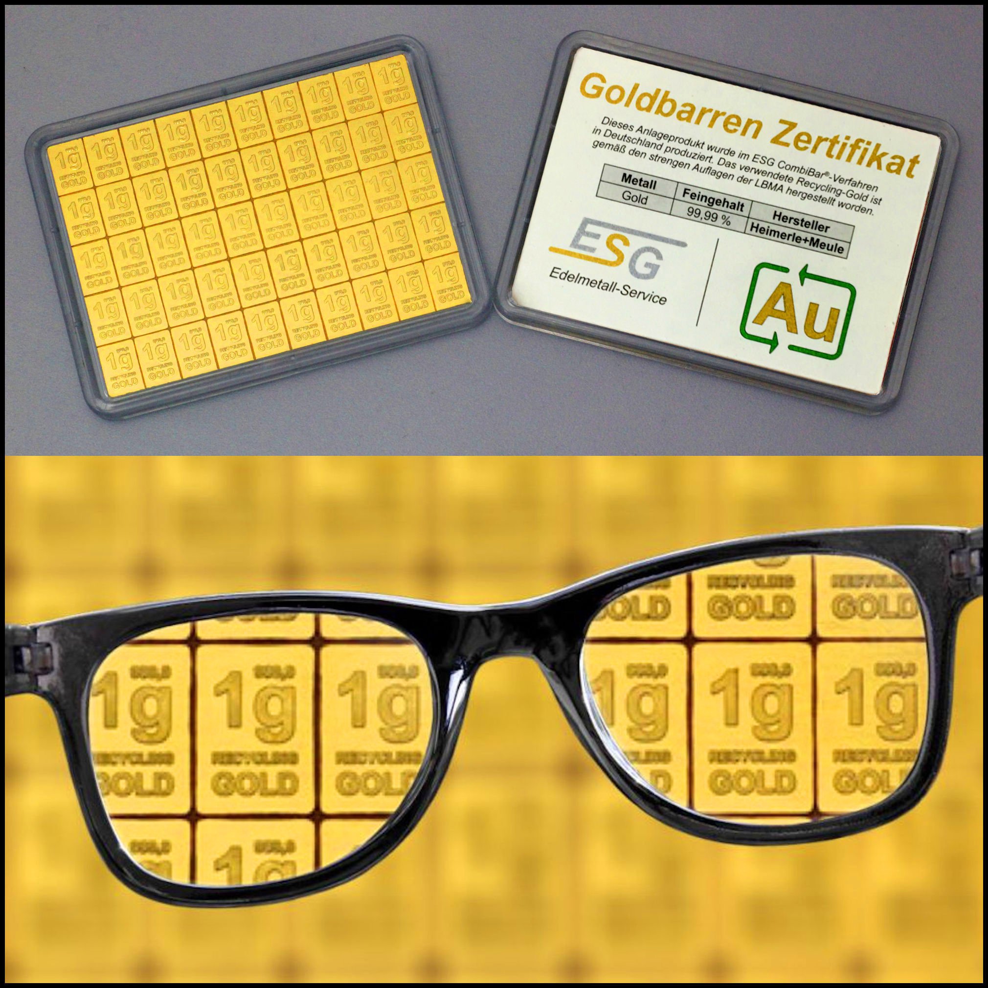 Recycling-Goldtafel ESG (50x1g Gold) "CombiBar" - Detailansicht 6