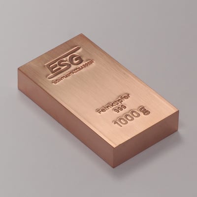 Kupferbarren 1kg ESG Buntmetallbarren (999,5 Cu) - Miniaturansicht 1