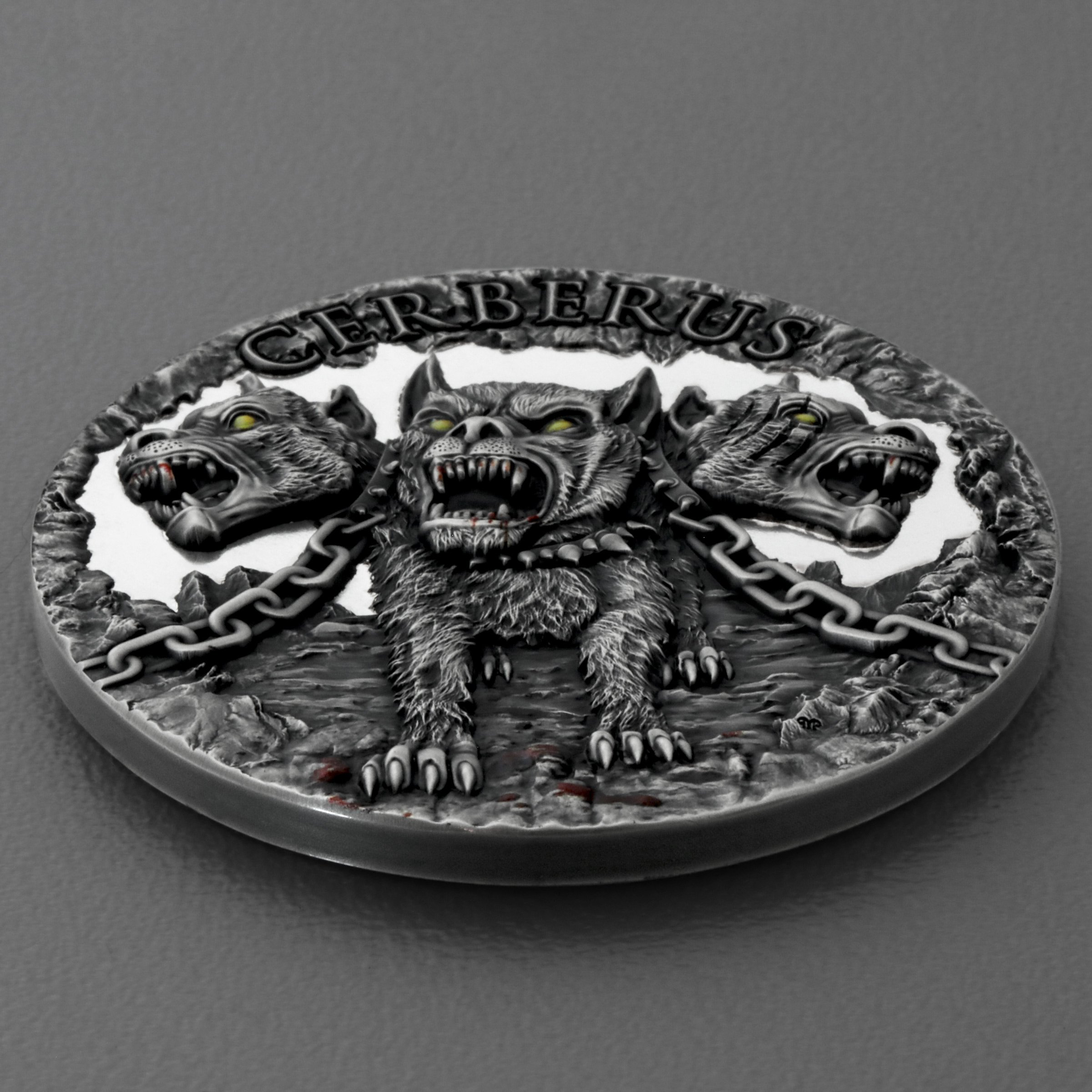 Silbermünze 2oz "Cerberus" 2021 (UHR/AF/koloriert) Mythical Creatures diff. (Kamerun) - Detailansicht 2