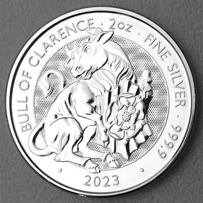 Silbermünze 2oz "Bull of Clarence" 2023 Royal Tudor Beasts 19% (Großbritannien) - Miniaturansicht 1