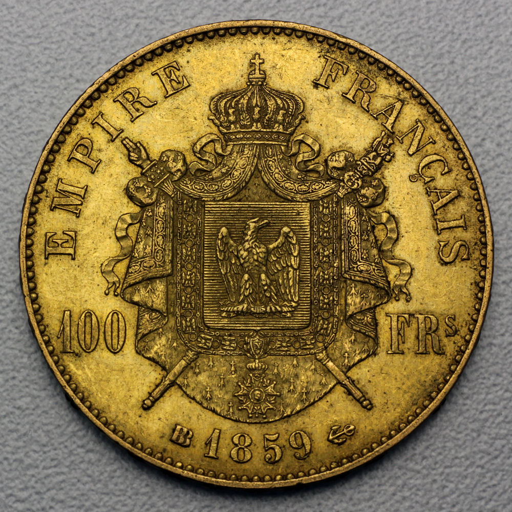 Goldmünze 100 Francs "Napoleon III." ohne Kranz (Frankreich) - Detailansicht 1