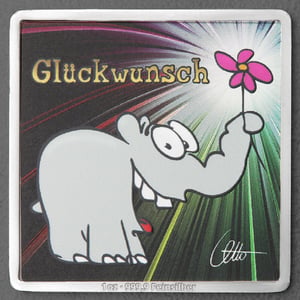Silberbarren 1oz "Glückwunsch" quadratisch (koloriert) Ottifanten - Hauptansicht