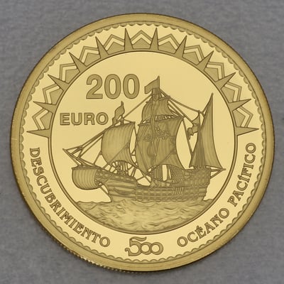 Goldmünze 200 Euro "Entdeckung Pazifiks" 2013 (Spanien) - Miniaturansicht 1