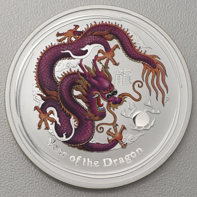 Silbermünze 1oz "Drache" 2012 (koloriert) Lunar II – Year of the Dragon (Australien) - Miniaturansicht 11