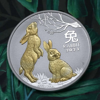 Silbermünze 1oz "Hase" 2023 (vergoldet) Lunar III – Year of the Rabbit 19% (Australien) - Miniaturansicht 5
