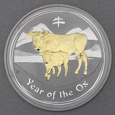 Silbermünze 1oz "Ochse" 2009 (vergoldet) Lunar II – Year of the Ox (Australien) - Miniaturansicht 1