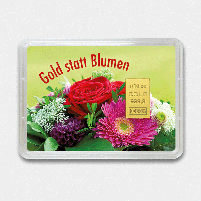 Goldbarren 1/10oz "Gold statt Blumen" (Flip) - Hauptansicht