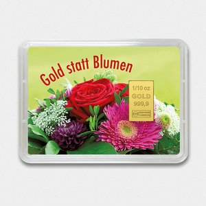 Goldbarren 1/10oz "Gold statt Blumen" (Flip) - Hauptansicht