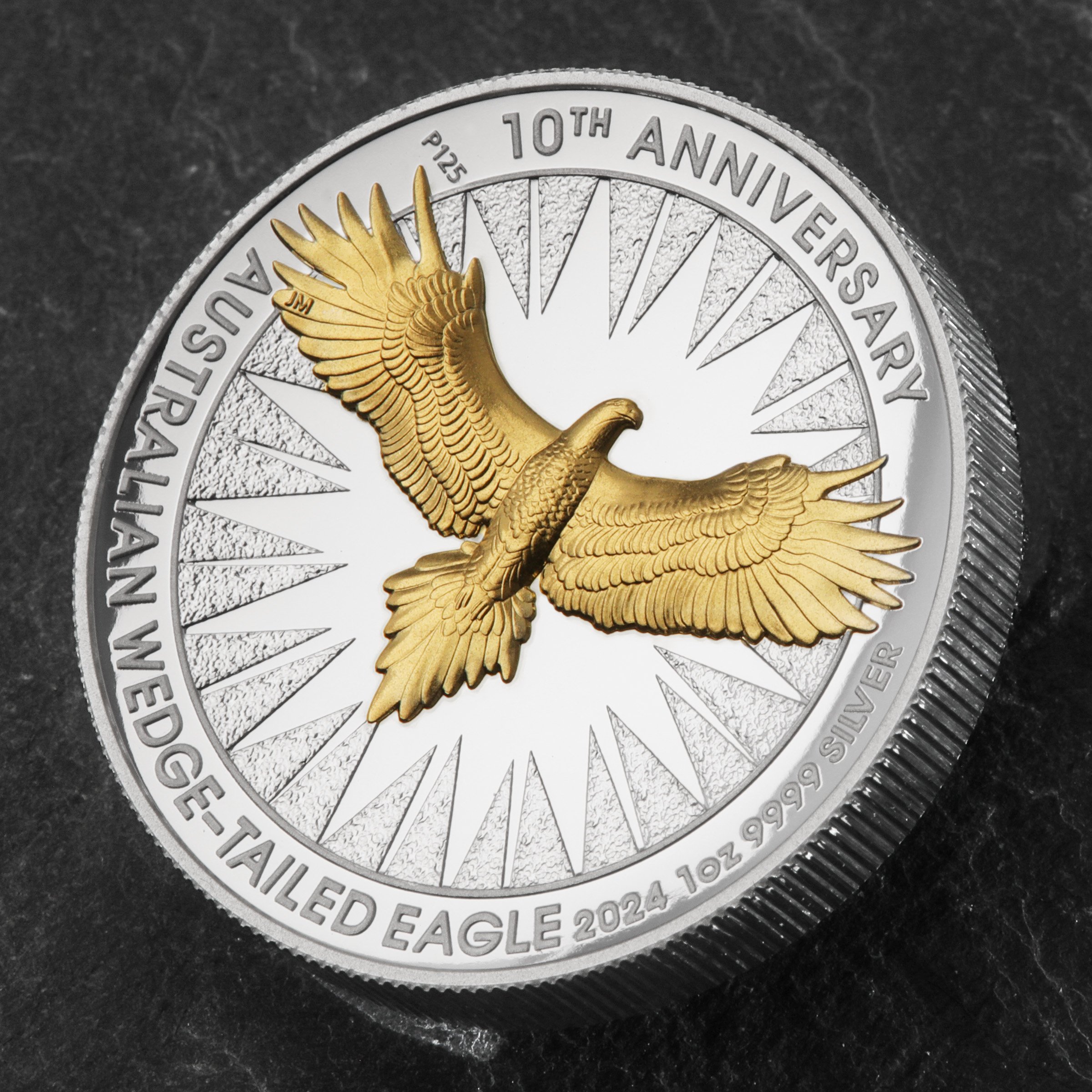 Silbermünze 1oz "Wedge-tailed Eagle" 2024 (PP/HR/vergoldet)10th Anniversary (Australien) - Detailansicht 4