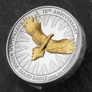 Silbermünze 1oz "Wedge-tailed Eagle" 2024 (PP/HR/vergoldet)10th Anniversary (Australien) - Miniaturansicht 5