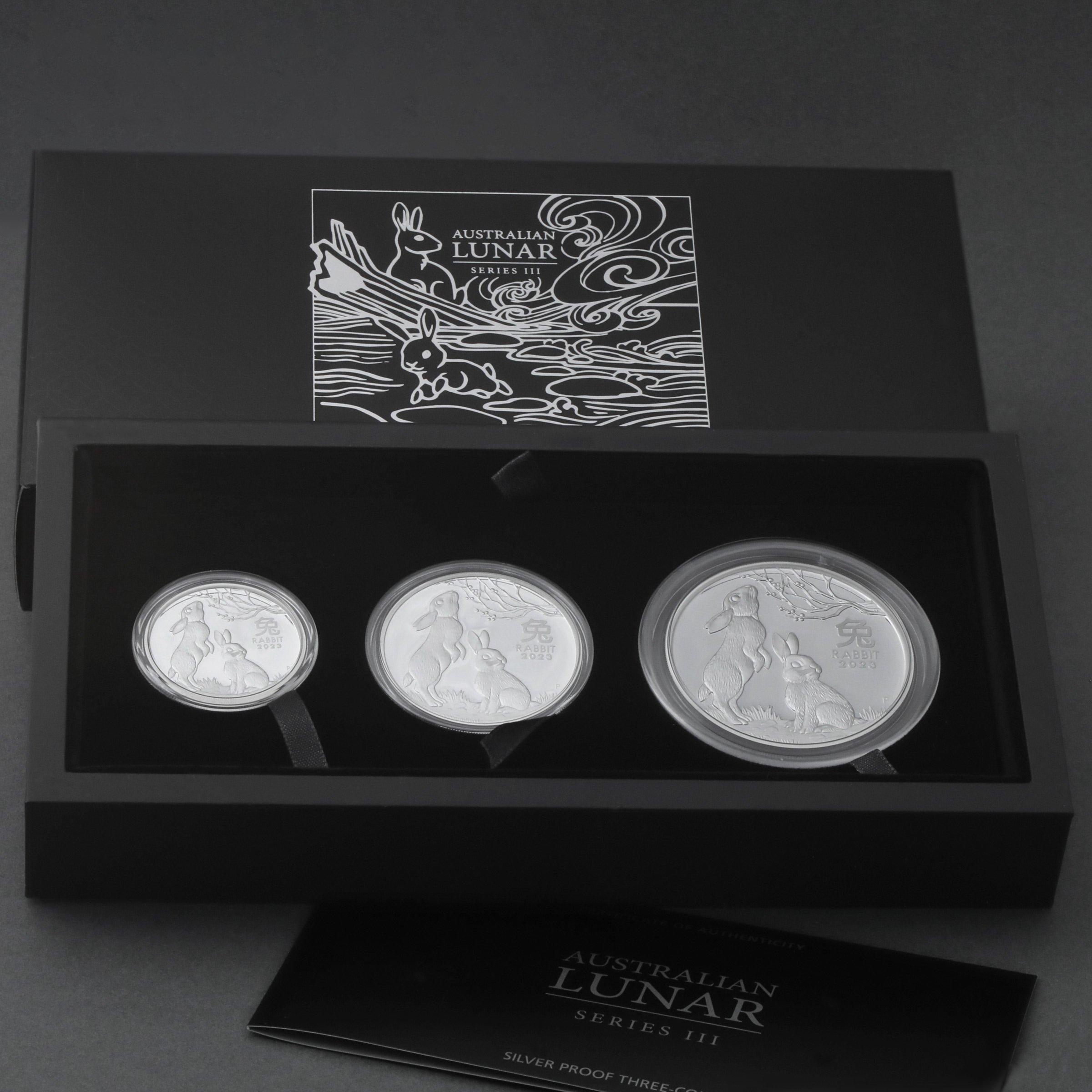 Silbermünzen 2oz + 1oz + 1/2oz "Hase" 2023 (PP) Set – 3-teilig Lunar III (Australien) - Hauptansicht