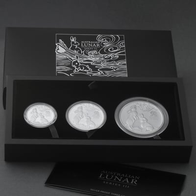 Silbermünzen 2oz + 1oz + 1/2oz "Hase" 2023 (PP) Set – 3-teilig Lunar III (Australien) - Miniaturansicht 1