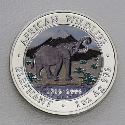 Silbermünze 1oz "Elefant" 2006 (koloriert) African Wildlife (Somalia) - Miniaturansicht 1