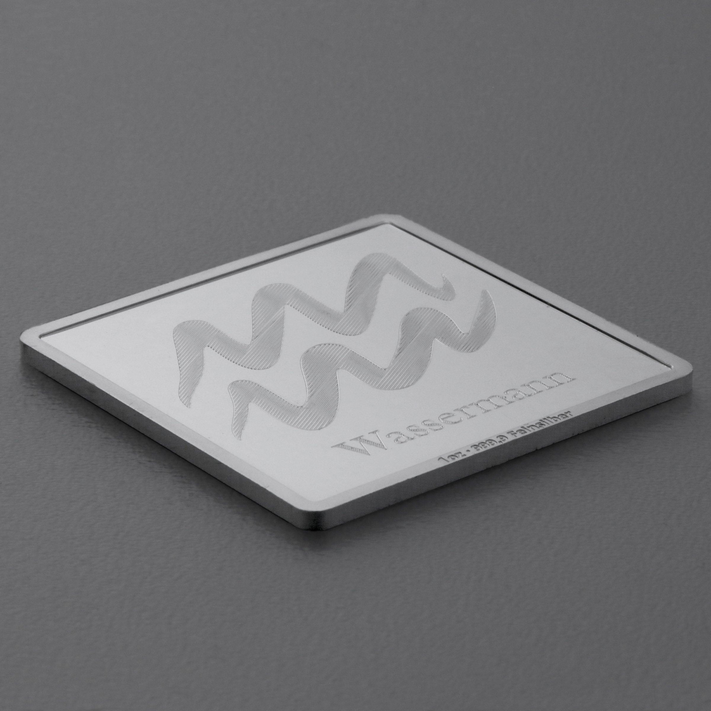 Silberbarren 1oz "Sternzeichen Wassermann" Gravurbarren quadratisch - Detailansicht 2