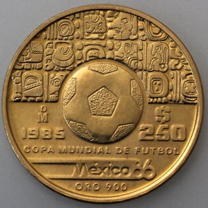 Goldmünze 250 Pesos "Fußball" 1985 Fußballweltmeisterschaft 1986 (Mexiko) - Miniaturansicht 1