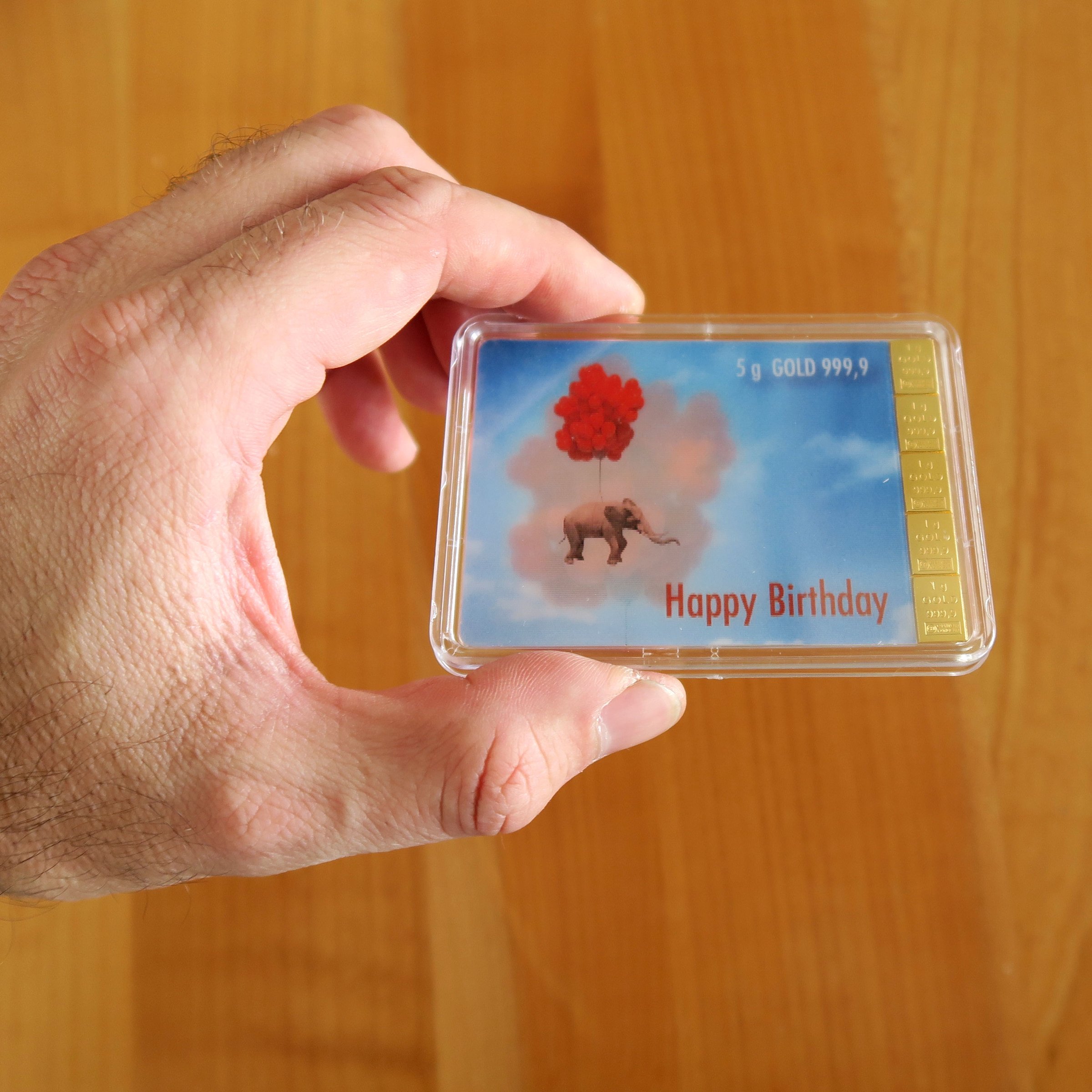 Goldbarren 5g "Elefant/Happy Birthday" (Flip) - Detailansicht 2