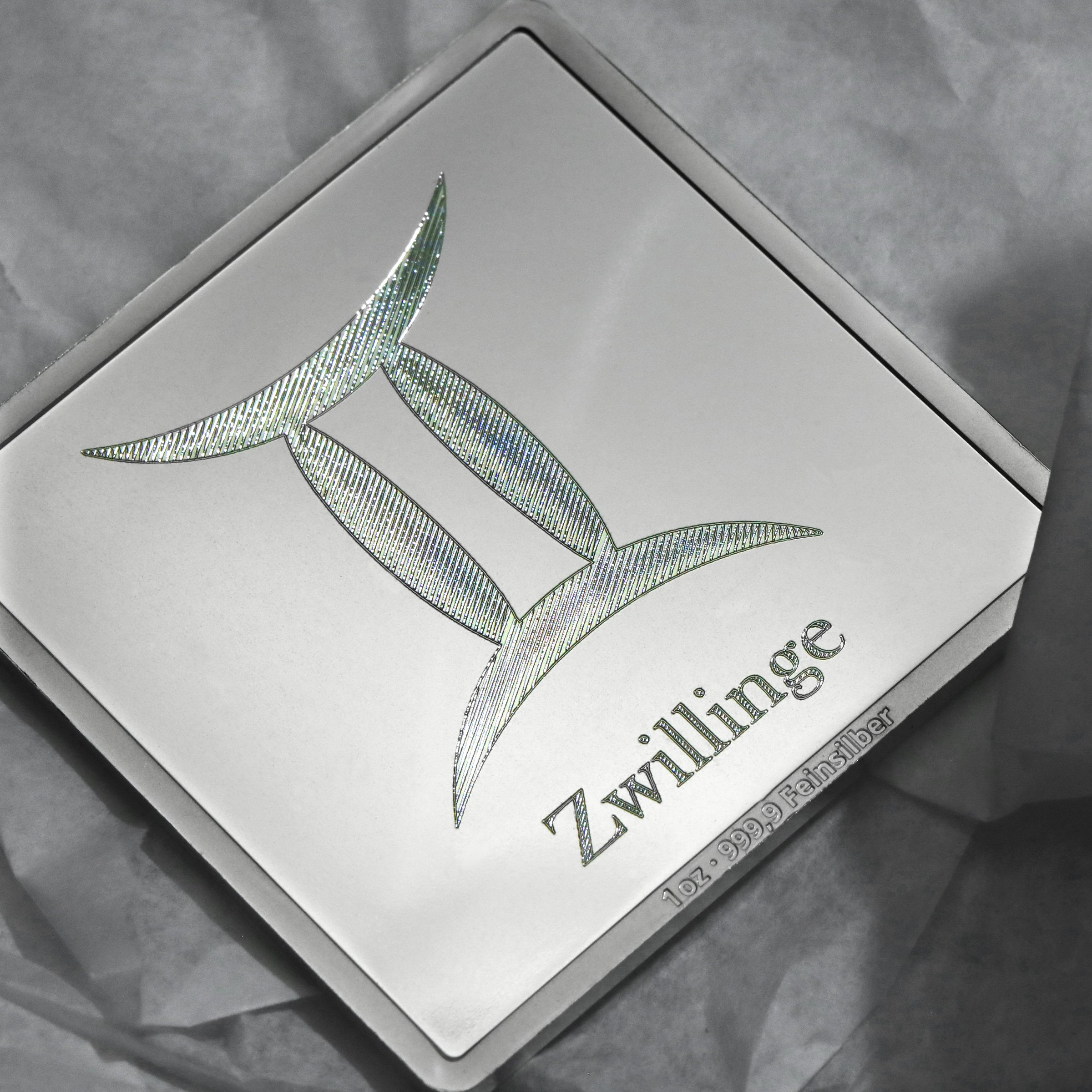 Silberbarren 1oz "Sternzeichen Zwillinge" Gravurbarren quadratisch - Detailansicht 5
