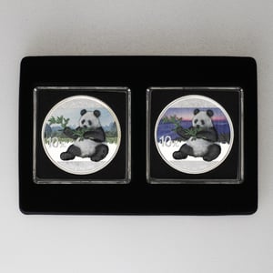 Silbermünzen 2 x 30g "Panda" 2017 (koloriert) Set – 2-teilig Night & Day (China) - Miniaturansicht 1