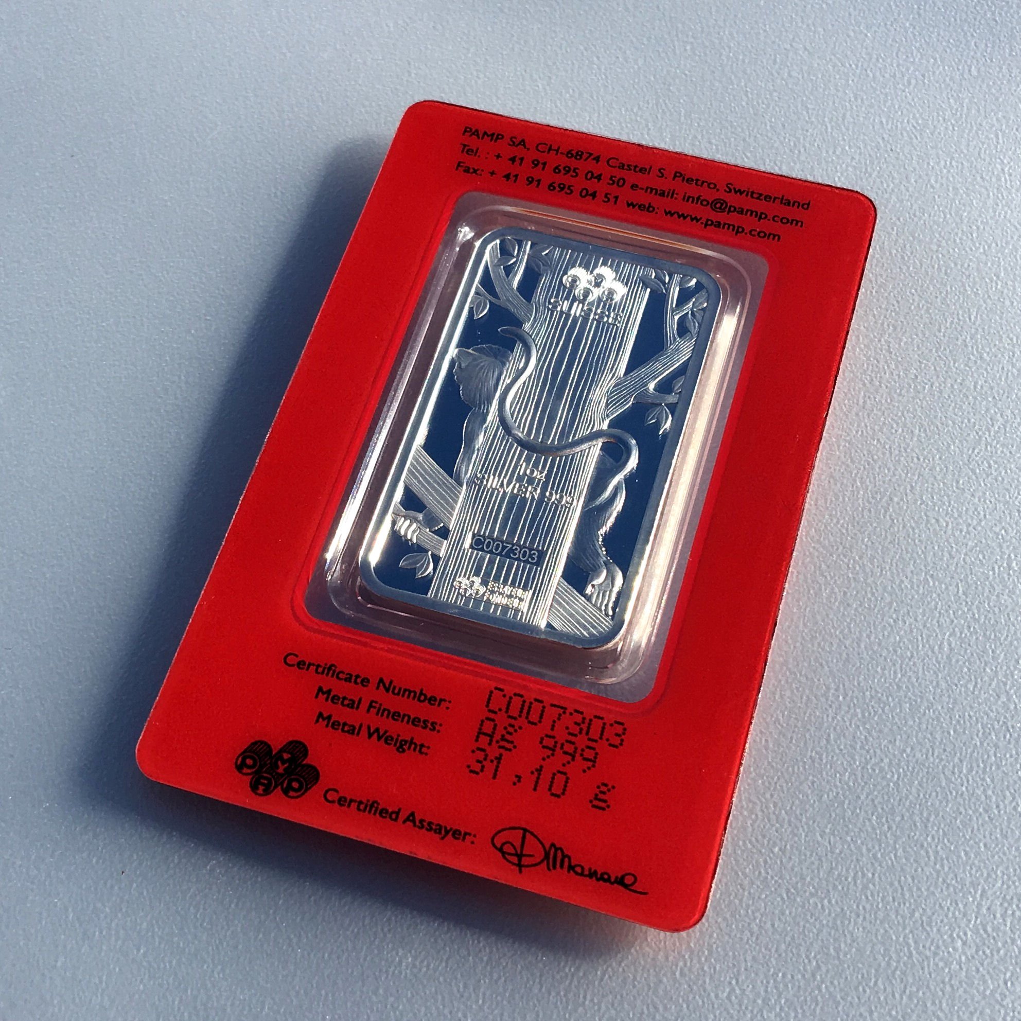 Silberbarren 1oz "Affe 2016" Lunar PAMP - Detailansicht 2