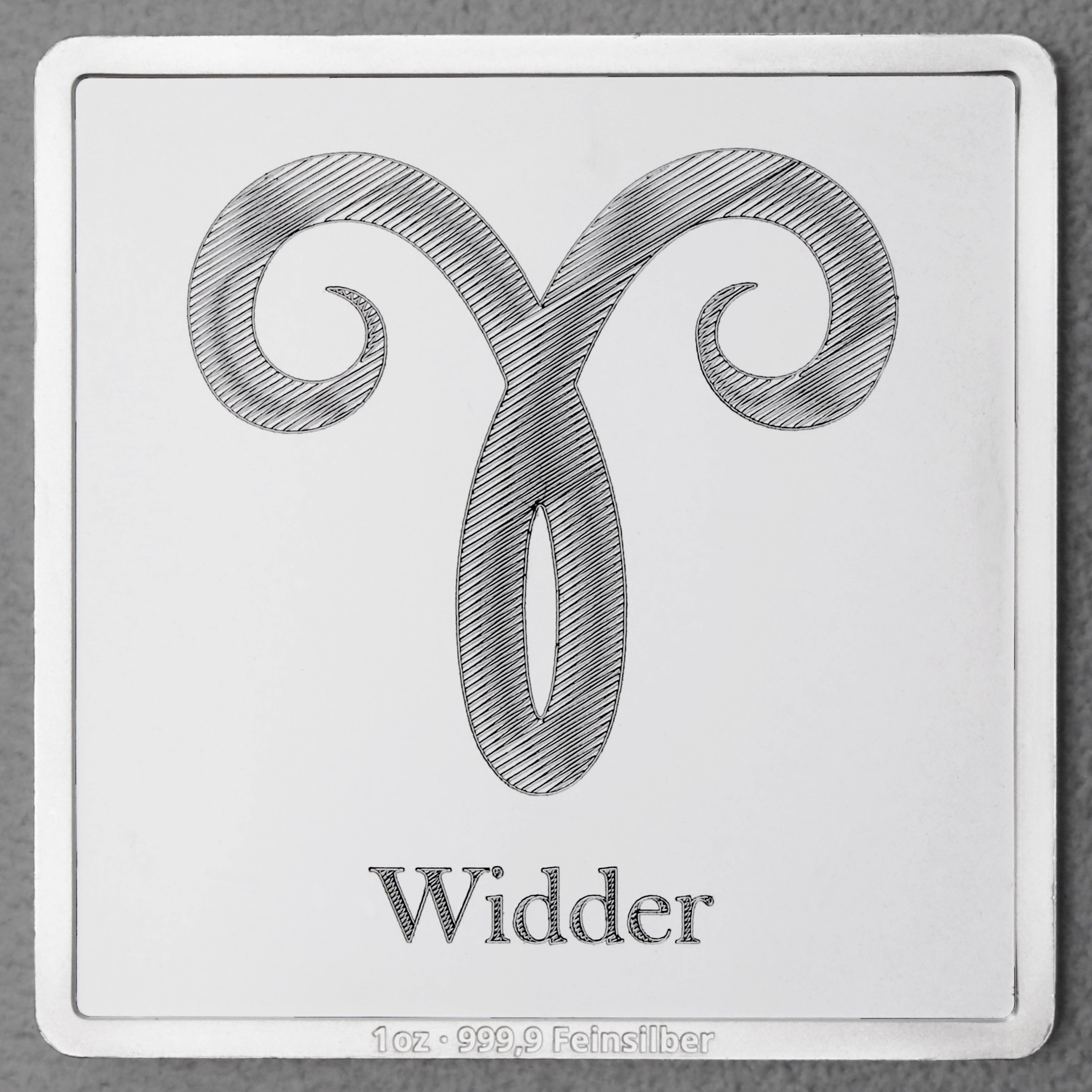 Silberbarren 1oz "Sternzeichen Widder" Gravurbarren quadratisch - Hauptansicht