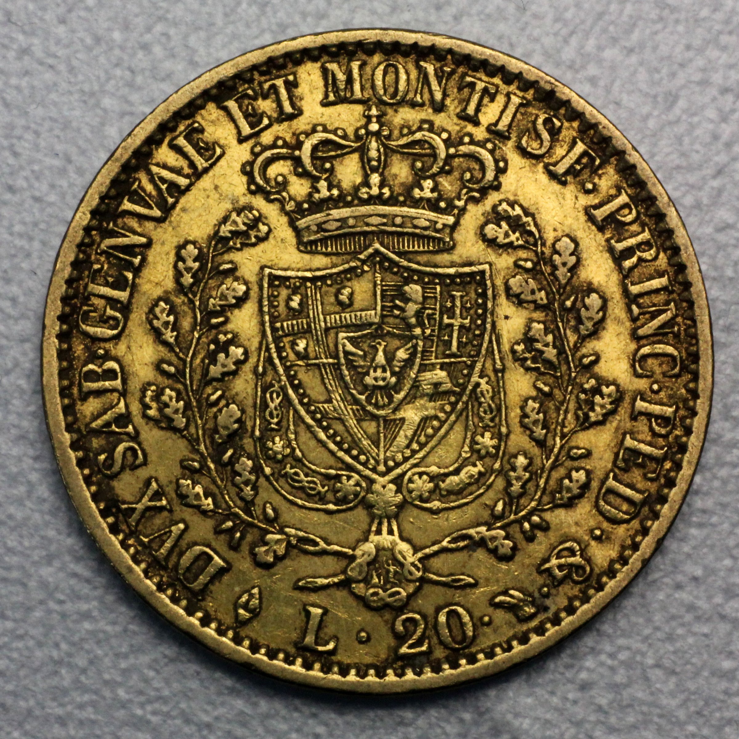Goldmünze 20 Lire "Karl Felix-Sardinien" (Italien) - Detailansicht 3