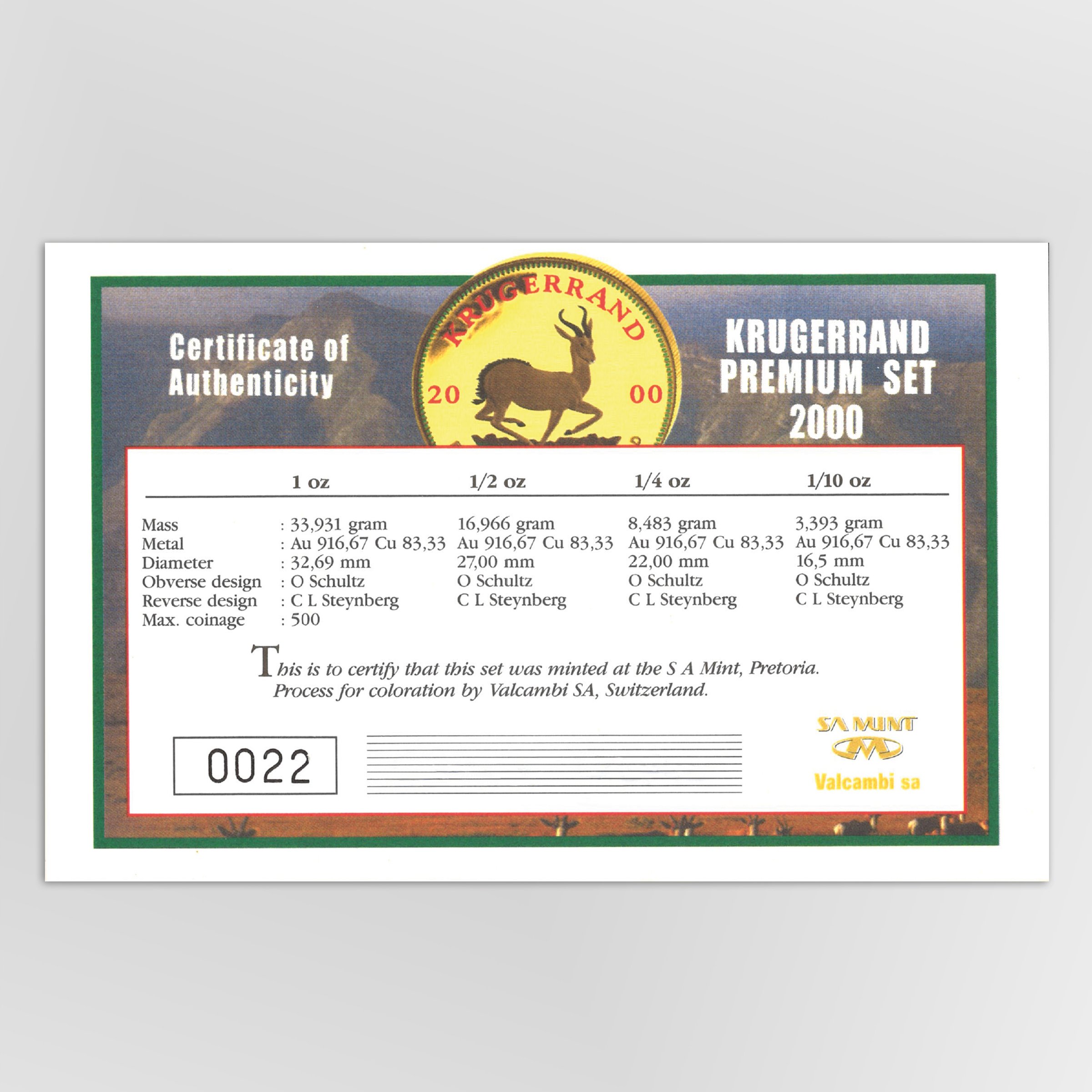 Goldmünzen 4 x "Krügerrand" 2000 (koloriert) (PP) Premium Set – 4-teilig (Südafrika) - Detailansicht 5