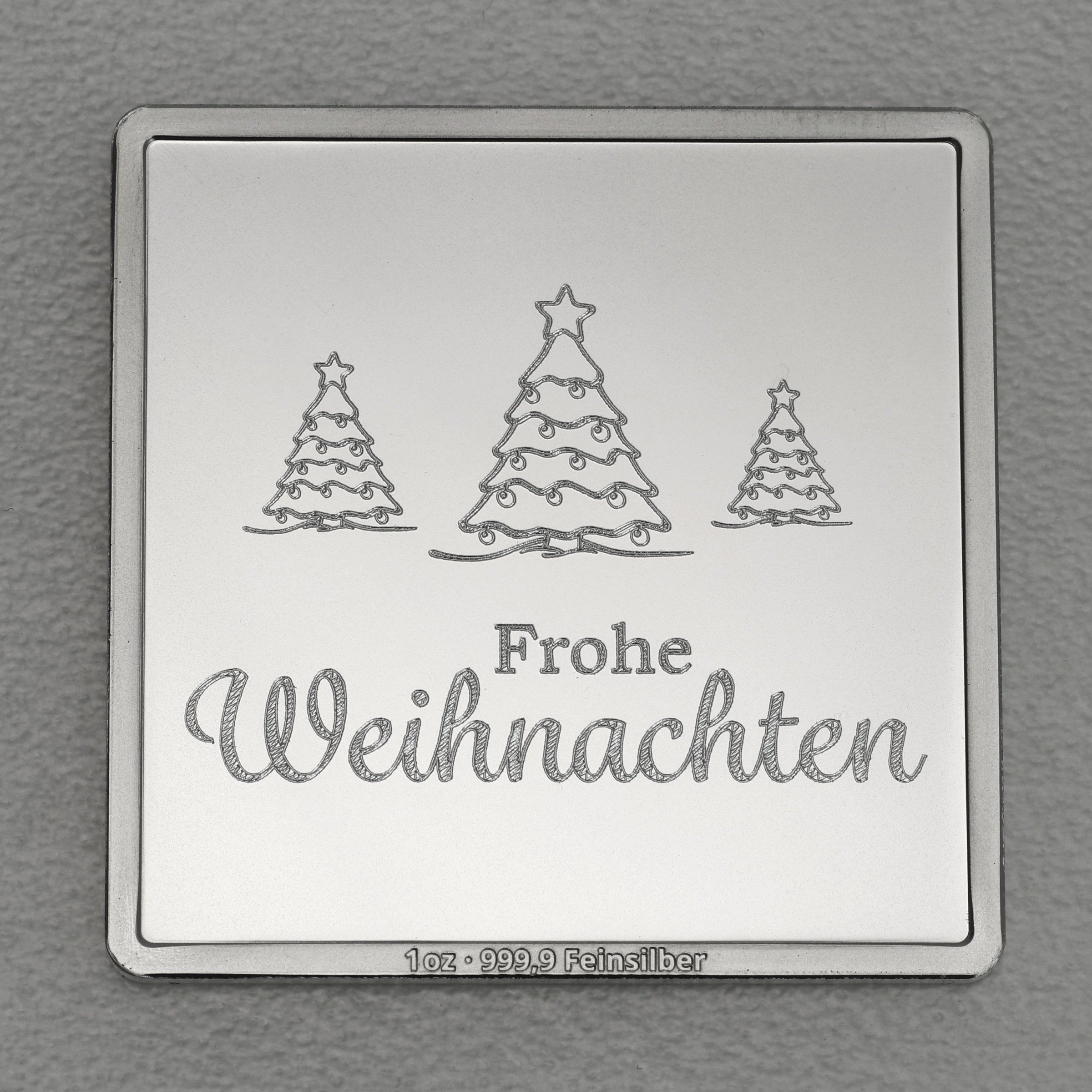 Silberbarren 1oz "Frohe Weihnachten" Gravurbarren quadratisch - Hauptansicht