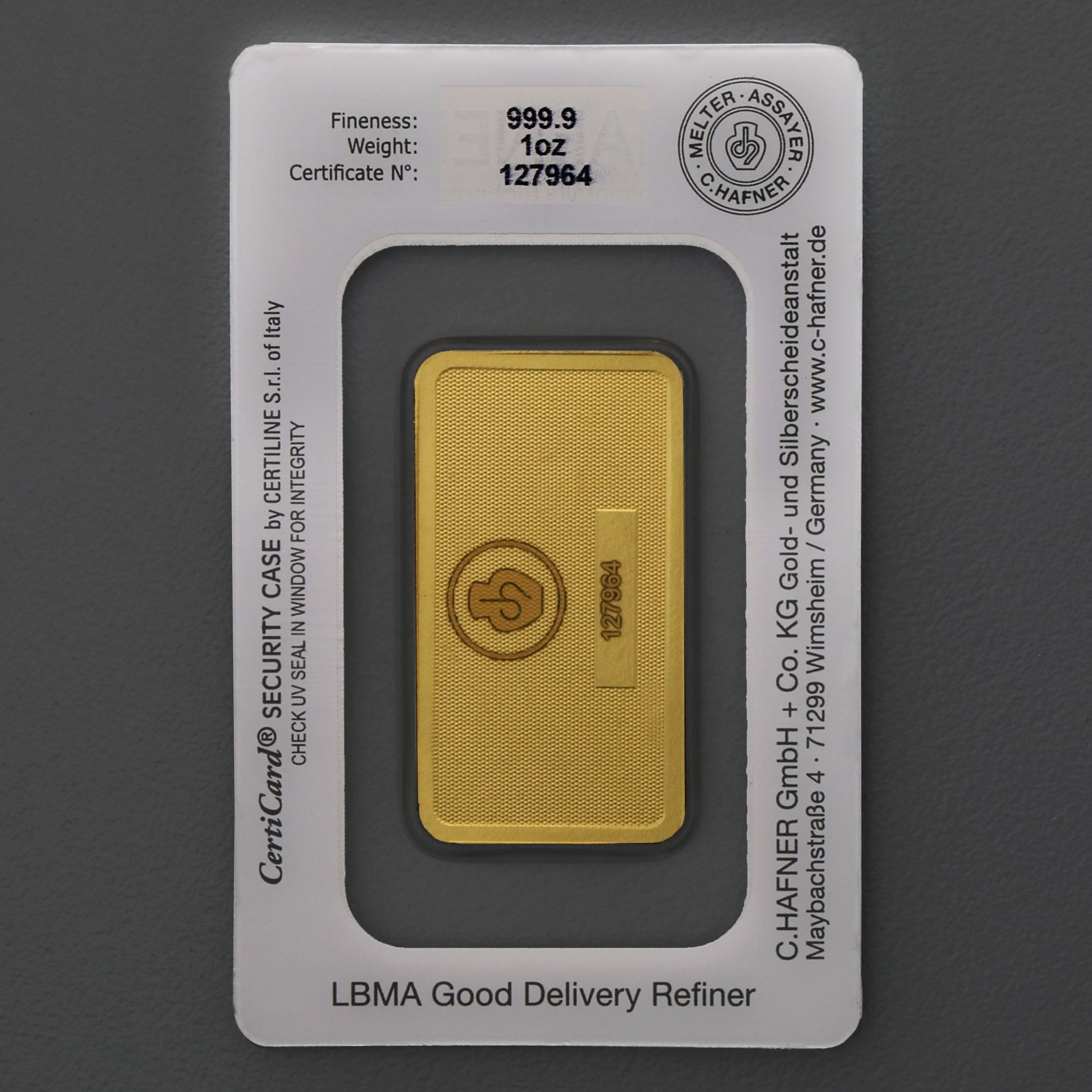 Goldbarren 1oz "C.HAFNER - Prägeform" - Detailansicht 1