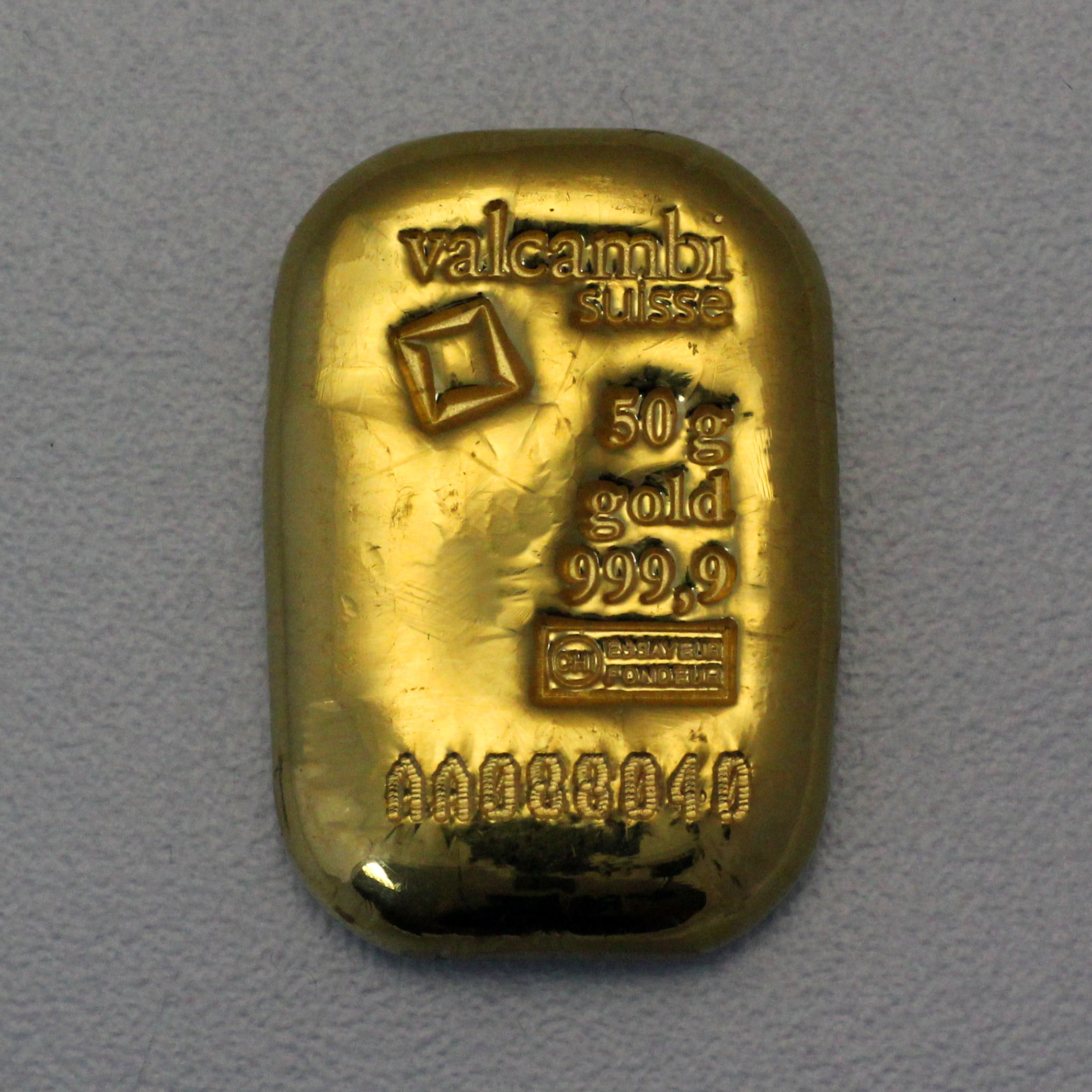 Goldbarren 50g VALCAMBI gegossen - Hauptansicht